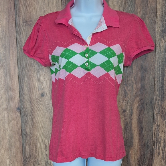 Old Navy Women's Vintage Argyle Polo L                      V218 - Picture 1 of 8